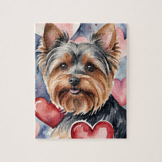 Valentine i akvarell - Porträtt av Yorkie Hund Pussel