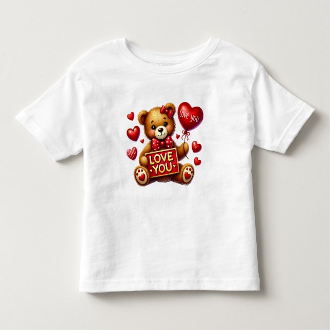 Valentine I Kärlek You Nalle Red T Shirt (Framsida)
