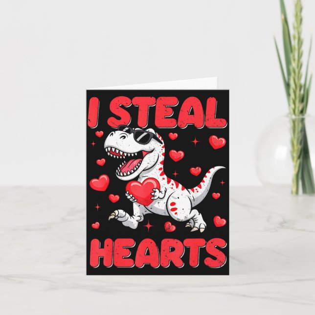Valentine I Steal Hearts Trex Dino Toddler Kids Ba Kort (Framsida)