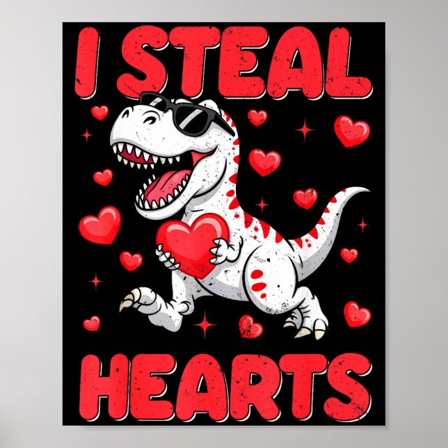 Valentine I Steal Hearts Trex Dino Toddler Kids Ba Poster (Framsidan)