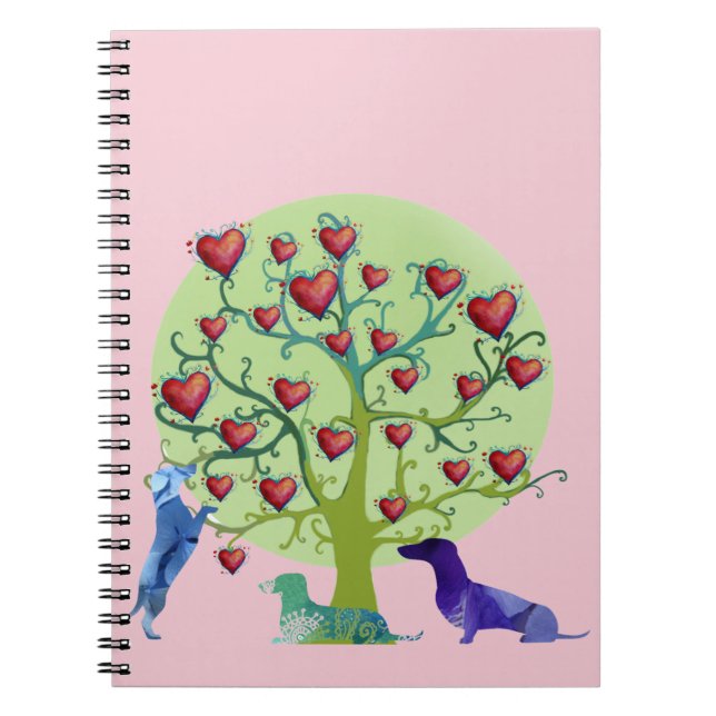 Valentine Illustration Notebook, DachshundHearts Anteckningsbok Med Spiral (Framsidan)