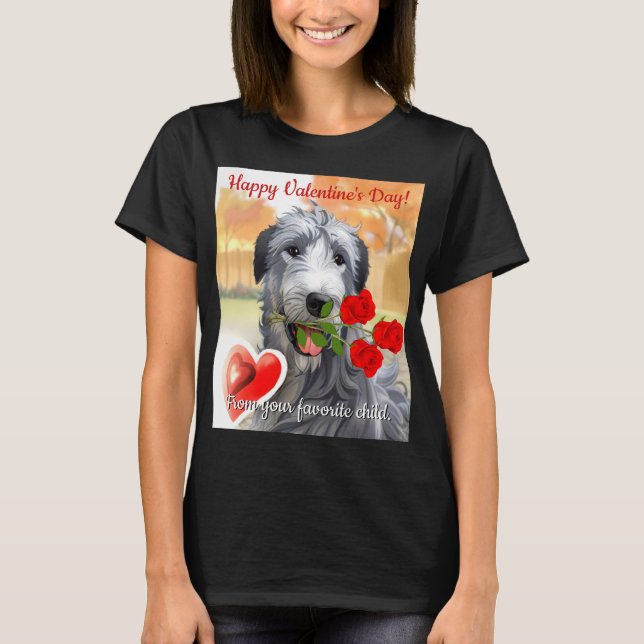 Valentine Irish Wolfhound Artwork T Shirt (Framsida)