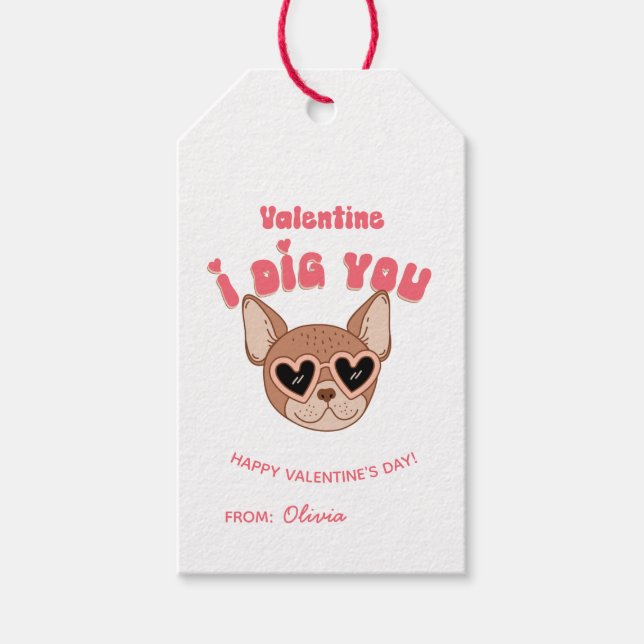 Valentine, jag gräver dig! Coola Groovy Hund Presentetikett (Framsidan)