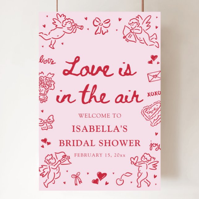 Valentine Kärlek är i luften Bröllopsfest välkomme Poster (Valentine Love is in the Air Bridal Shower Welcome Sign)