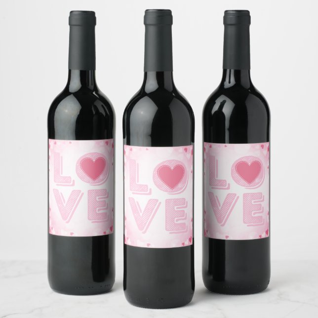 Valentine KÄRLEK Brev, Rosa Hearts Vin, etikett se (Flaskor)