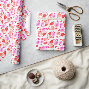 Valentine kärlek fåglar och hjärtan rosa röd prese presentpapper