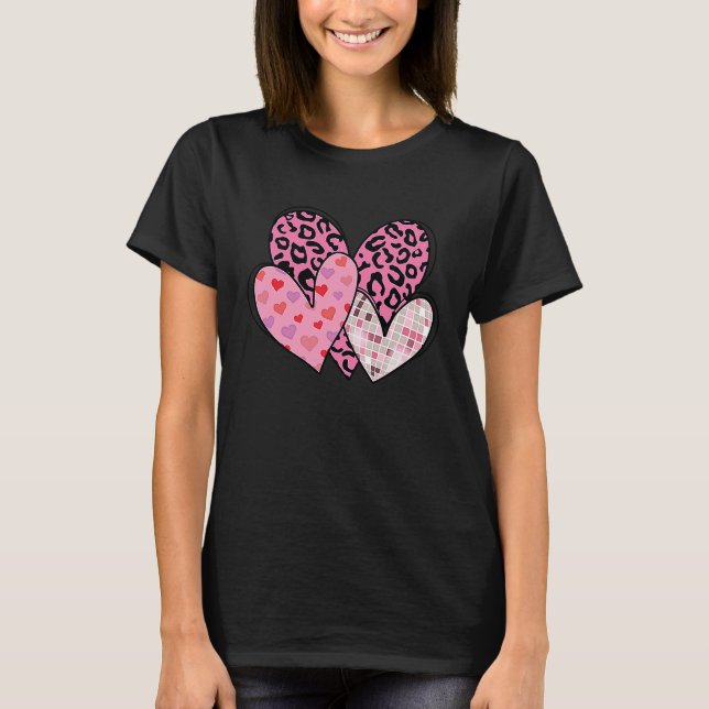 Valentine Kärlek Heart Stripe Play Leopard T Shirt (Framsida)