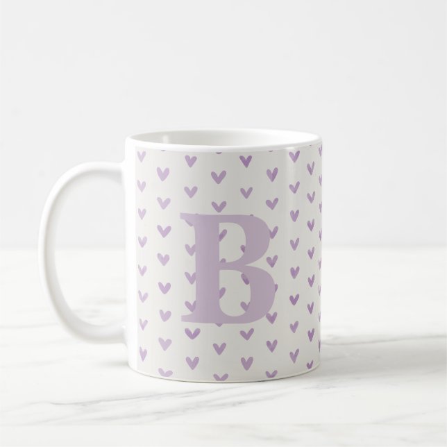 Valentine Kärlek Hearts Lila Monogram Kaffemugg (Vänster)