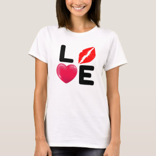 Valentine KÄRLEK Kyss och Hjärta T Shirt