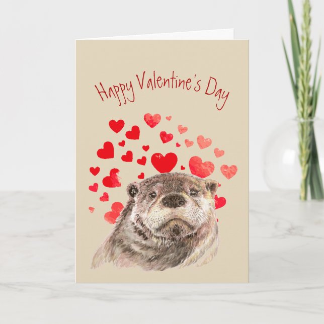 Valentine Kärlek mitt hjärta Cute Otter Animal Helgkort (Framsida)