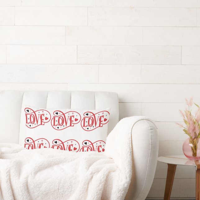 Valentine KÄRLEK ord Red on White Lumbarkudde (Soffa)