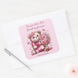 Valentine Kärlek Ro Bear Fyrkantigt Klistermärke