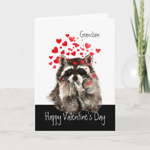 Valentine Kärlek Roligt Raccoon Blowing Kisses Gra Helgkort