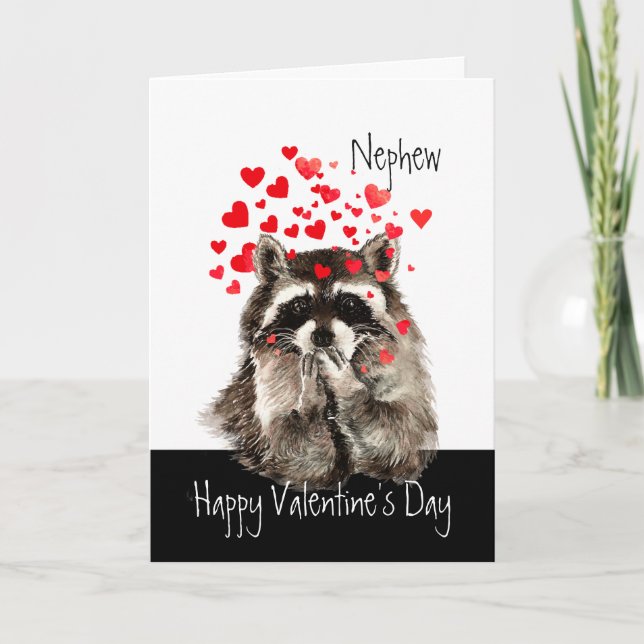 Valentine Kärlek Roligt Raccoon Kisses Nephew Helgkort (Framsida)