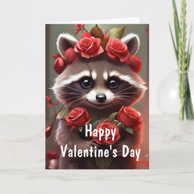 Valentine Kärlek Roligt Raccoon Kisses och ro Helgkort (Framsida)