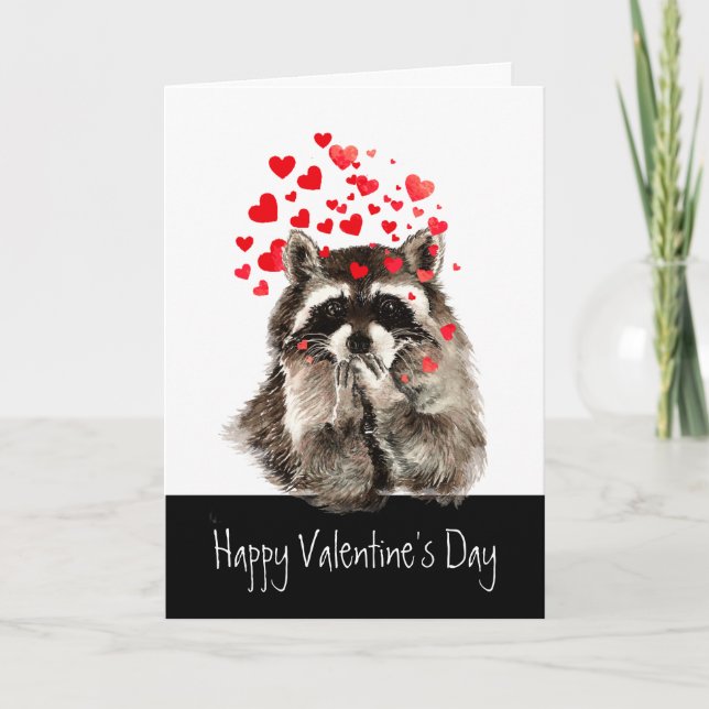 Valentine Kärlek Roligt Raccoon Kisses Stole mitt  Helgkort (Framsida)