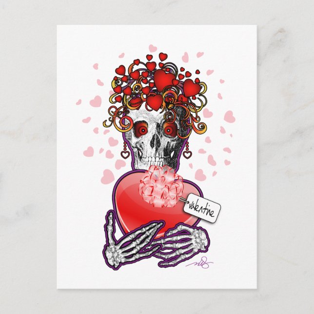 Valentine Kärlek Skull Helg Vykort (Framsida)