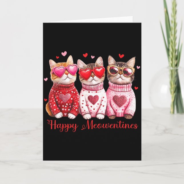 Valentine Katt Glad Meowentines Hjärtan Valentines Kort (Framsida)