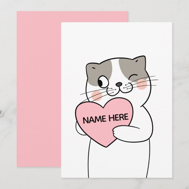 VALENTINE KATT HJÄRTA JULKORT (Fram/baksida)