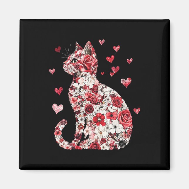 Valentine Katt Hjärtan - Glad Meowentines  Magnet (Framsidan)