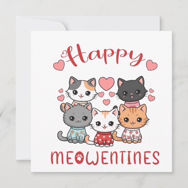 Valentine Katt Söt Kärlekstema Kattdesign Kort (Framsida)