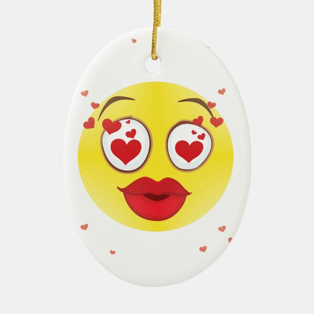 Valentine kiss Emoji Julgransprydnad Keramik (Framsidan)