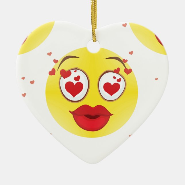 Valentine kiss Emoji Julgransprydnad Keramik (Framsidan)