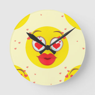 Valentine kiss Emoji Rund Klocka