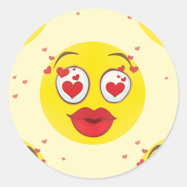 Valentine kiss Emoji Runt Klistermärke (Framsida)