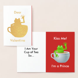 Valentine Kiss Me, jag är prins Frog i Tekopp Folierat Kort