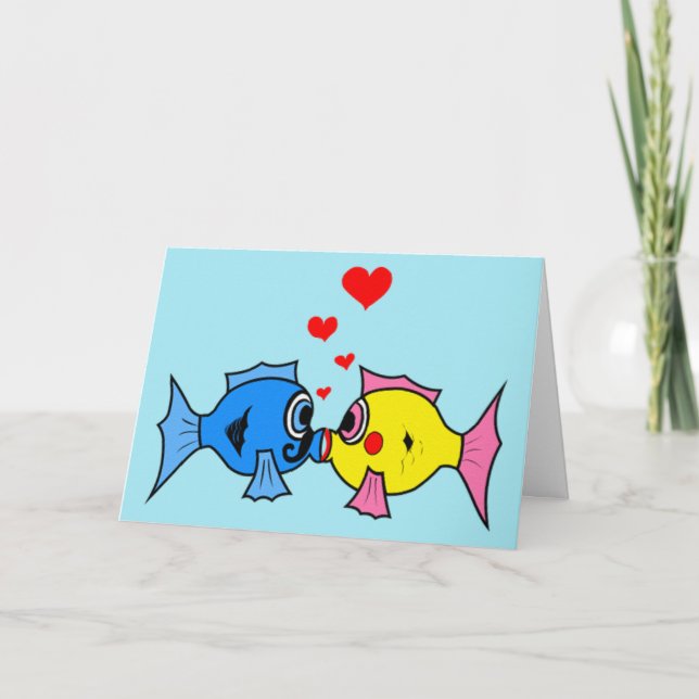 Valentine Kissing Fish in Kärlek Card Helgkort (Framsida)