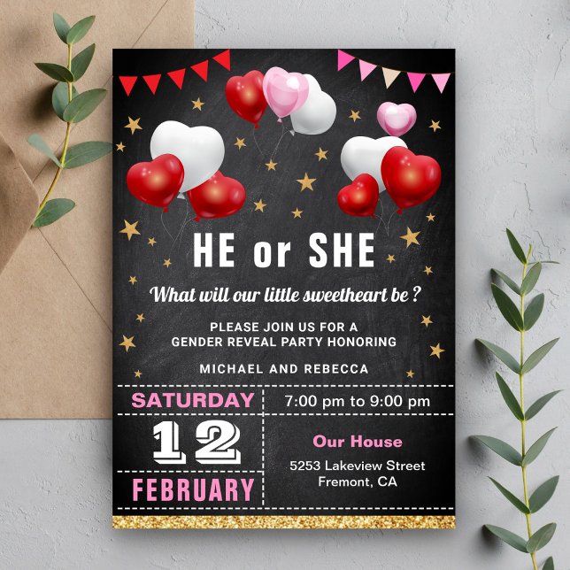 Valentine-könsreveal-fest Inbjudningar (Skapare uppladdad)