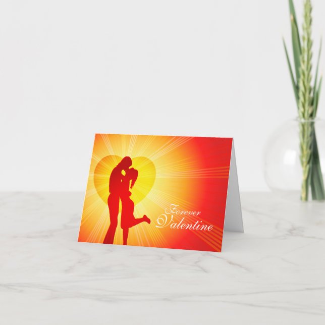 Valentine kyss "för alltid"  älskare röd glöd kort (Framsida)
