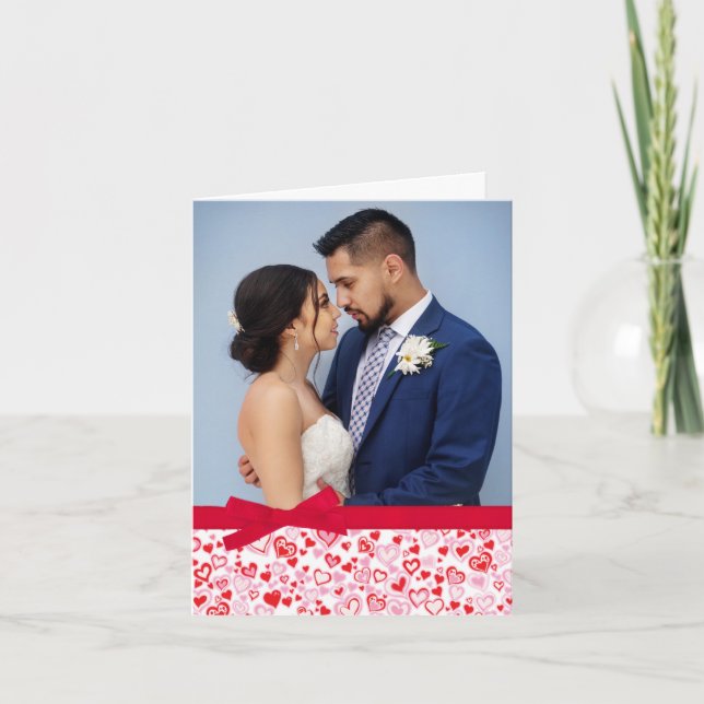 Valentine lägger till dina egna fotolöda rosa-hjär helgkort (Framsida)