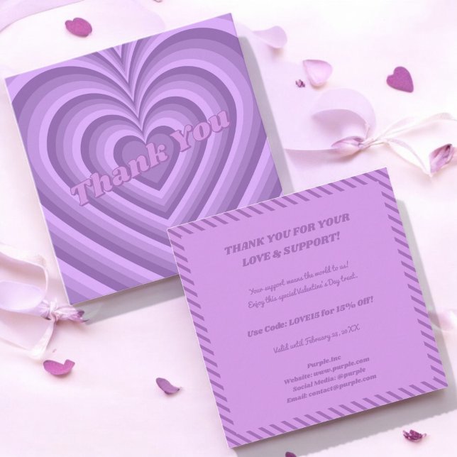 Valentine Lila Hypnotic Heart Mönster Tack Fyrkantigt Visitkort (Skapare uppladdad)