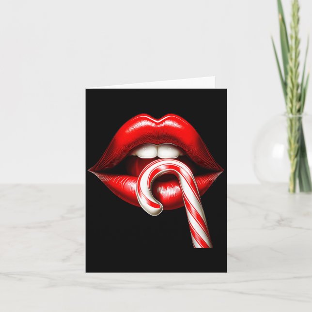 Valentine Lips Kisses Valentines Funny Candy Cane  Kort (Framsida)