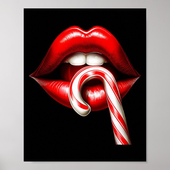 Valentine Lips Kisses Valentines Funny Candy Cane  Poster (Framsidan)