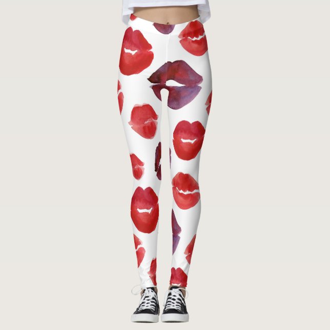 Valentine Lipstick, Watercolor Seamless Print. Leggings (Framsida)