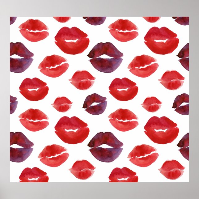 Valentine Lipstick, Watercolor Seamless Print. Poster (Framsidan)