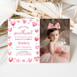 Valentine Little Baby 1st Birthday Photo Inbjudningar