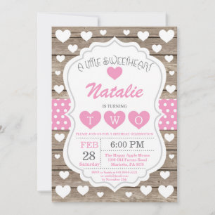 Valentine Little Baby Second Birthday Inbjudningar