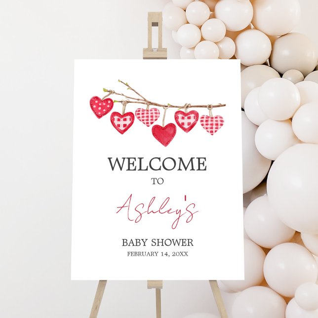 Valentine Little Swehoney Välkommen Poster (Pink and Red Sweetheart Baby Shower Welcome Sign)