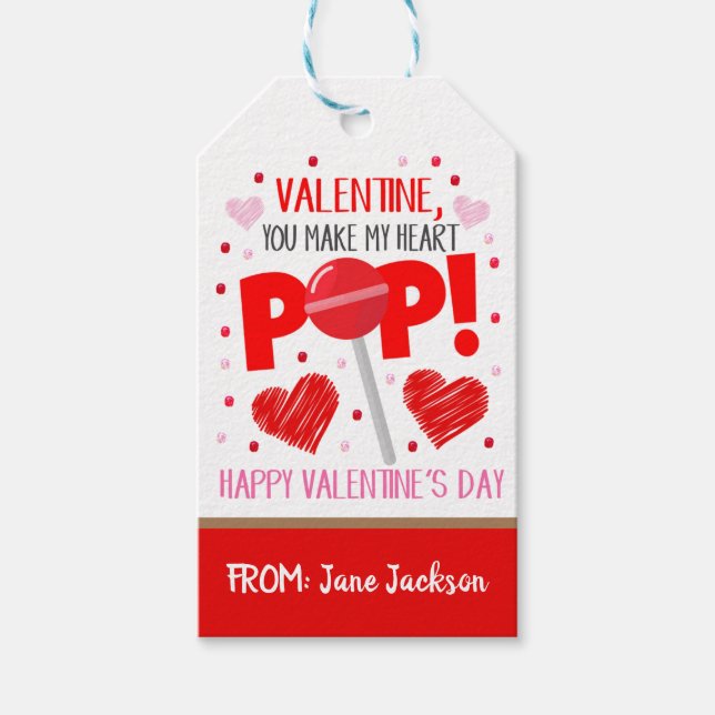 Valentine Lollipop Gift Märkre Presentetikett (Framsidan)