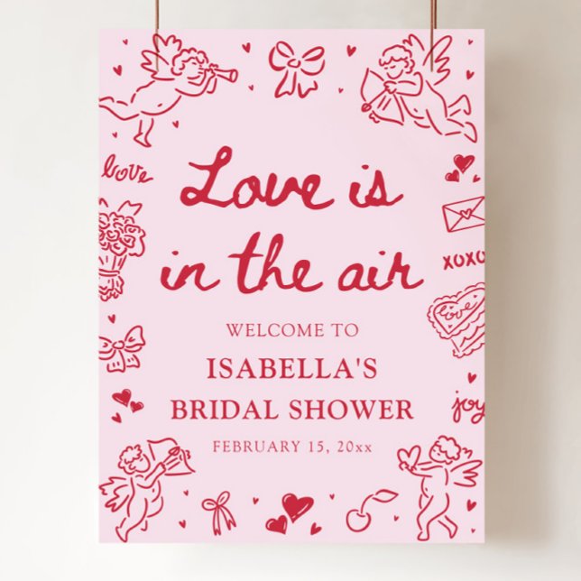 Valentine Love är i luften Bröllopsdusch Välkommen Poster (Valentine Love is in the Air Bridal Shower Welcome Poster)