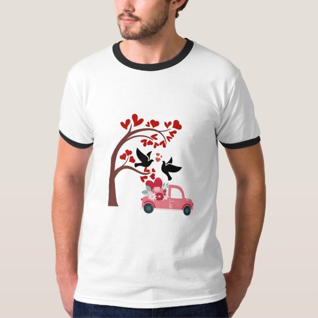 Valentine Love Birds & Floral Pink Truck Tee (Framsida)
