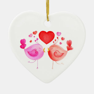 Valentine love birds red rosa art ornament