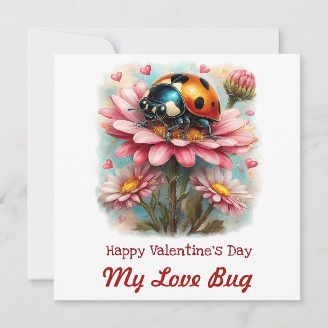  Valentine Love Bug on Blossoms Rose Kort (Framsida)