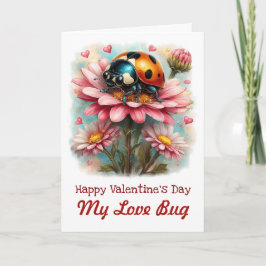 Valentine Love Bug on Blossoms Rose Kort
