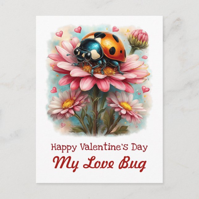  Valentine Love Bug on Blossoms Rose Vykort (Framsida)
