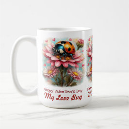 Valentine Love Bug på Blommig Ros Kaffemugg